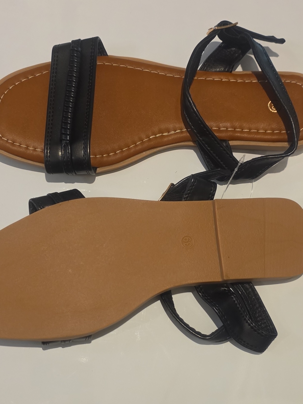 Women's Black Ankle-Strap Flat Sandals